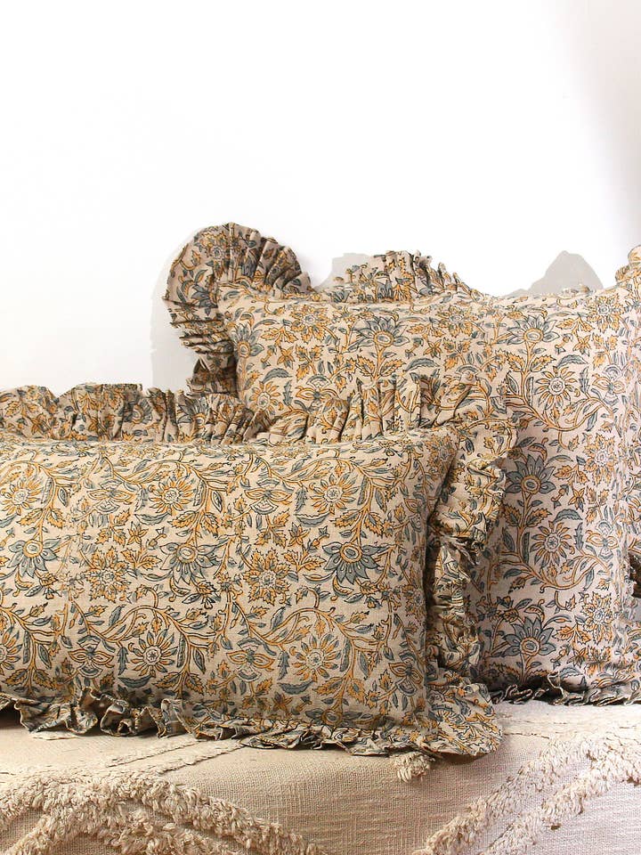 Indian Hand Block Printed Linen Pillow Cover for wholesale by Eyda Homes