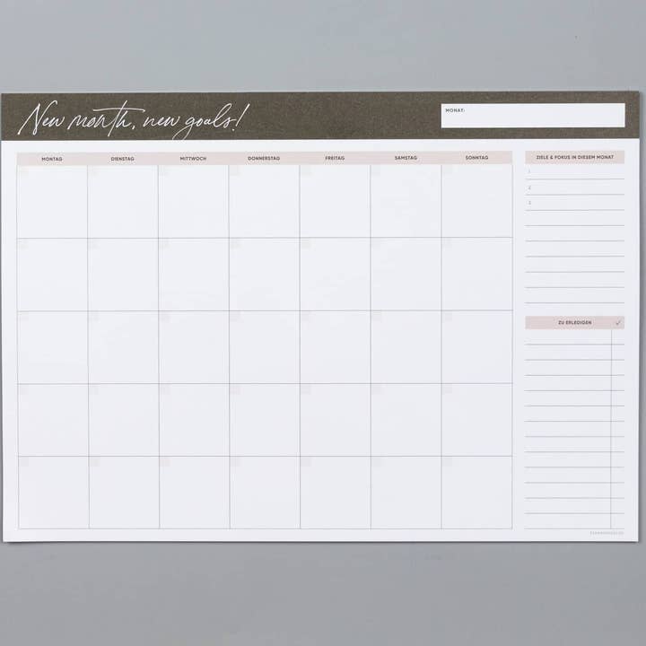 Notizblock "New month new goals" - Din A4 für den Großhandel von pen & pages