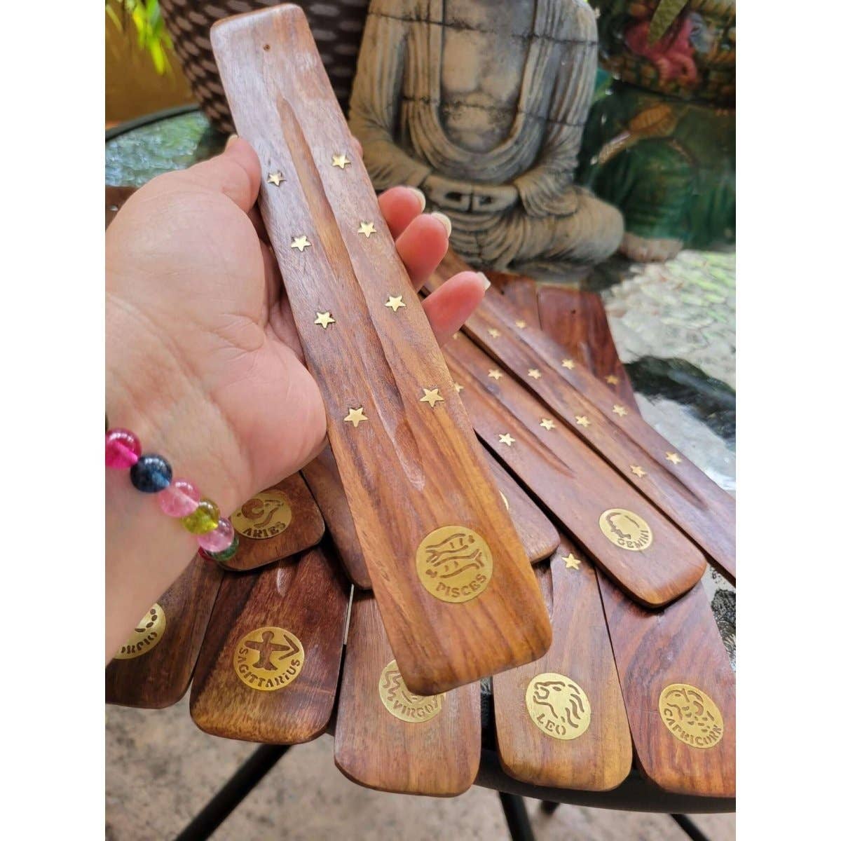 My Magic Place Shop - Wholesale Incense Holder - Zodiac Signs Wood Burner 10"L1