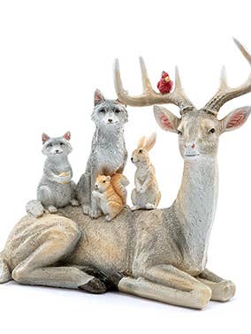Deer with Woodland Animals Figurine –Christmas Decor 53565 for wholesale by Napco
