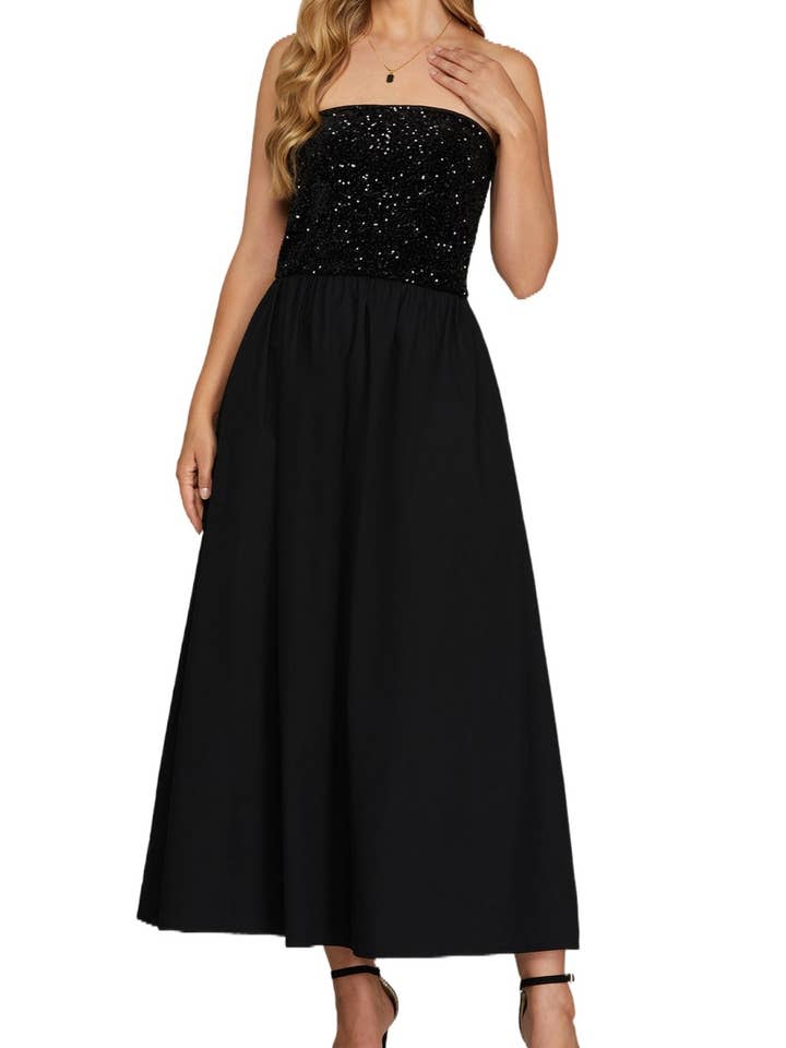 Sequin Top Tube Maxi Dress for wholesale by Vanilla Monkey