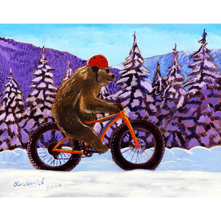 Ours chevauchant un fat bike Print, Bicycle Art, Cyclisme en Alaska pour la vente par Real Art Is Better
