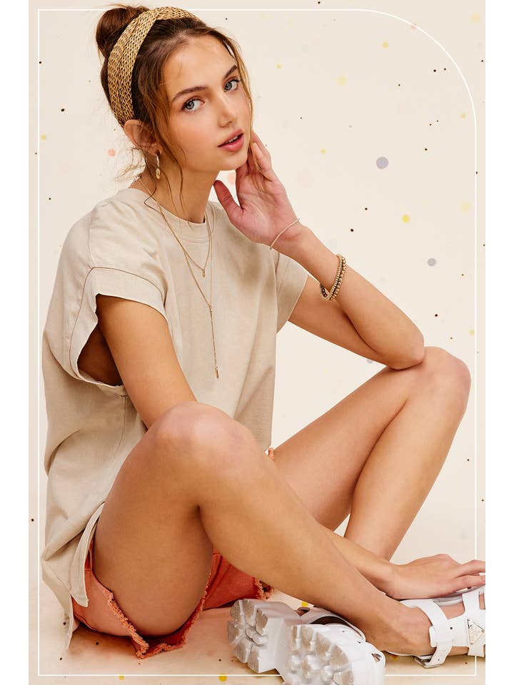 La Miel - Vente Tunique – femme - MCT7689-Haut à manches courtes et encolure ras-du-cou délavé au minéral13