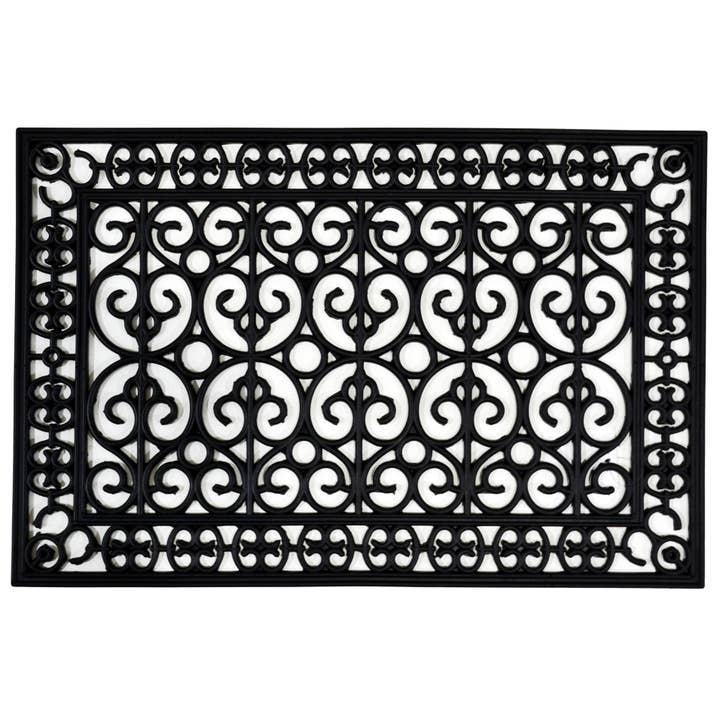 Cabrio Black Wrought Iron Rubber Door Mat for wholesale by Imports Decor Inc
