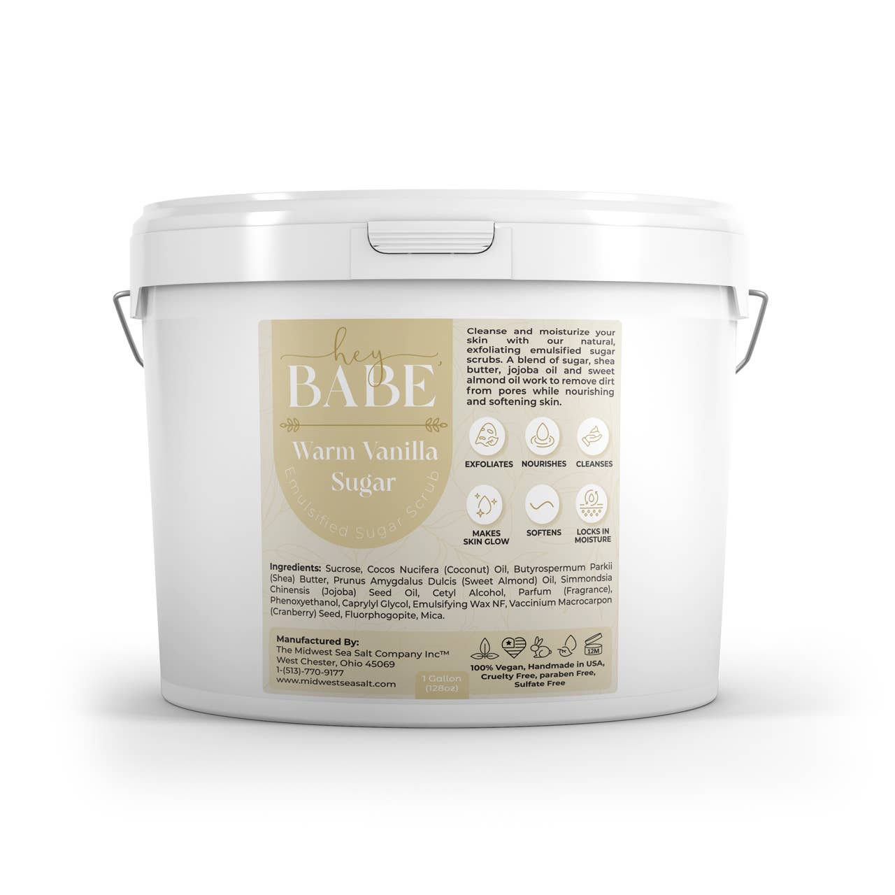 The Midwest Sea Salt Company – Esfoliante corporal por atacado – Hey, Babe Esfoliante Corporal de Açúcar Emulsionado - Baunilha Quente 128oz1