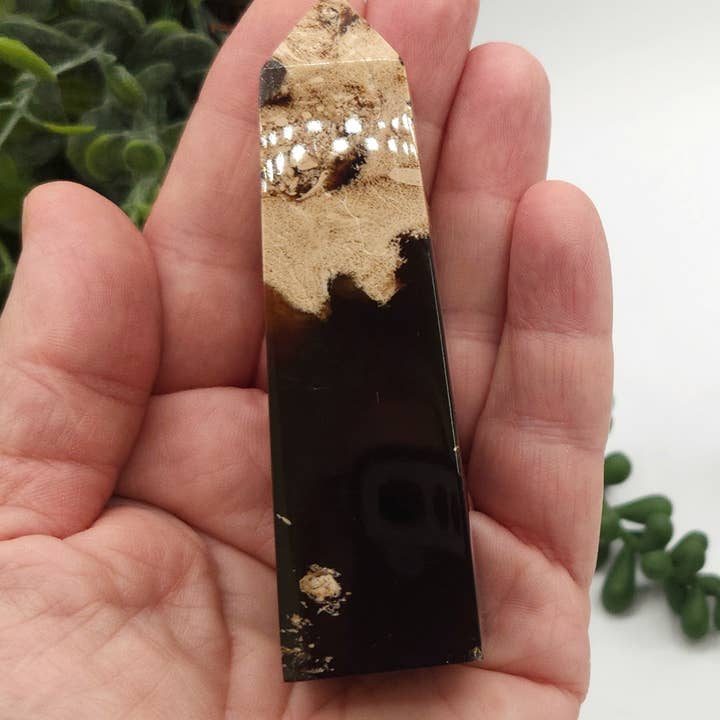 Meraki Gemstones - Wholesale Spiritual Stone/Crystal - Amber Obelix Tower 4 Faceted (Approx. 3.5-4 Inches Tall)