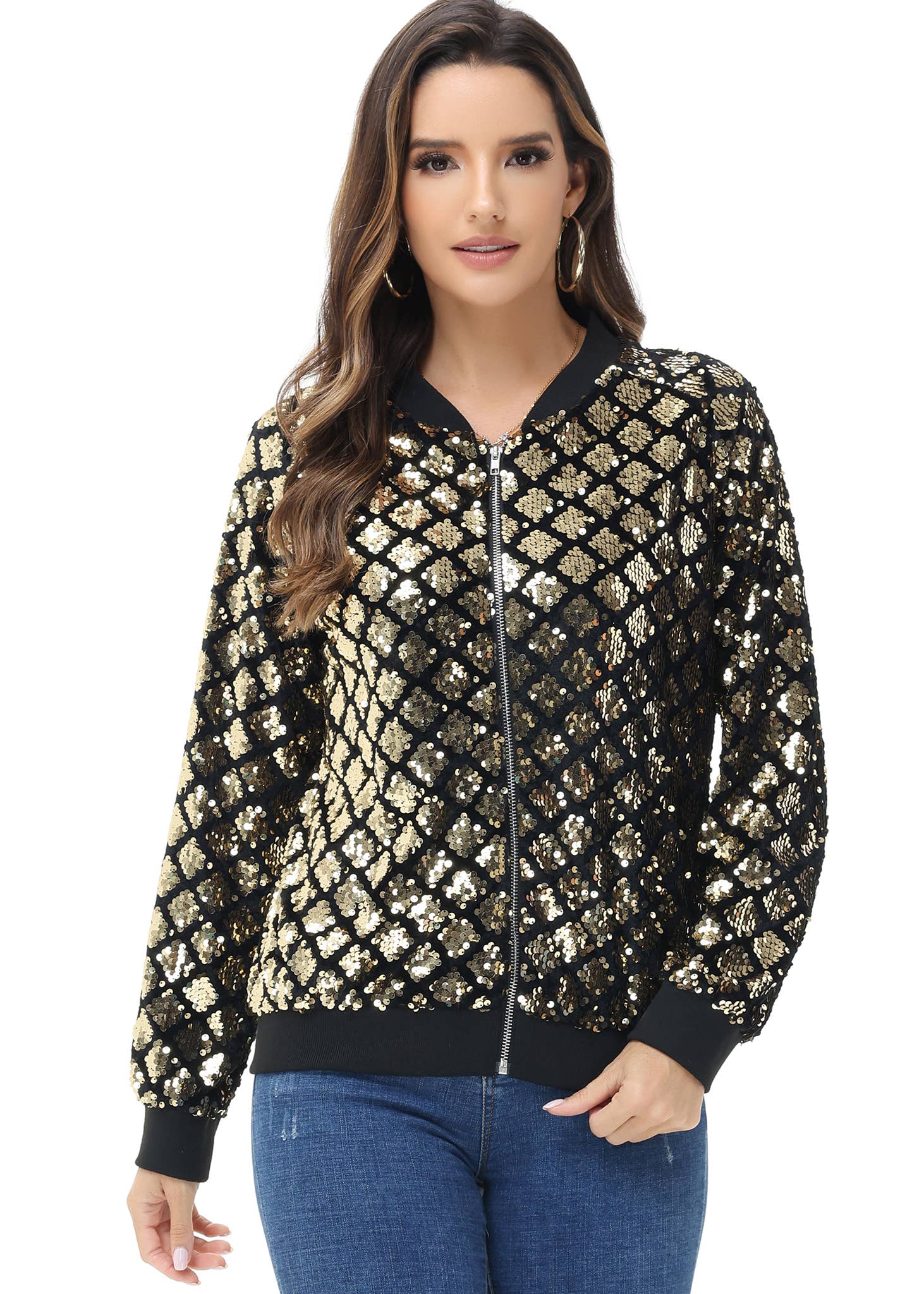 Anna Kaci Wholesale - Wholesale Varsity/Baseball Jacket - Women's - Striped Metallic Sequin Varsity Jacket76
