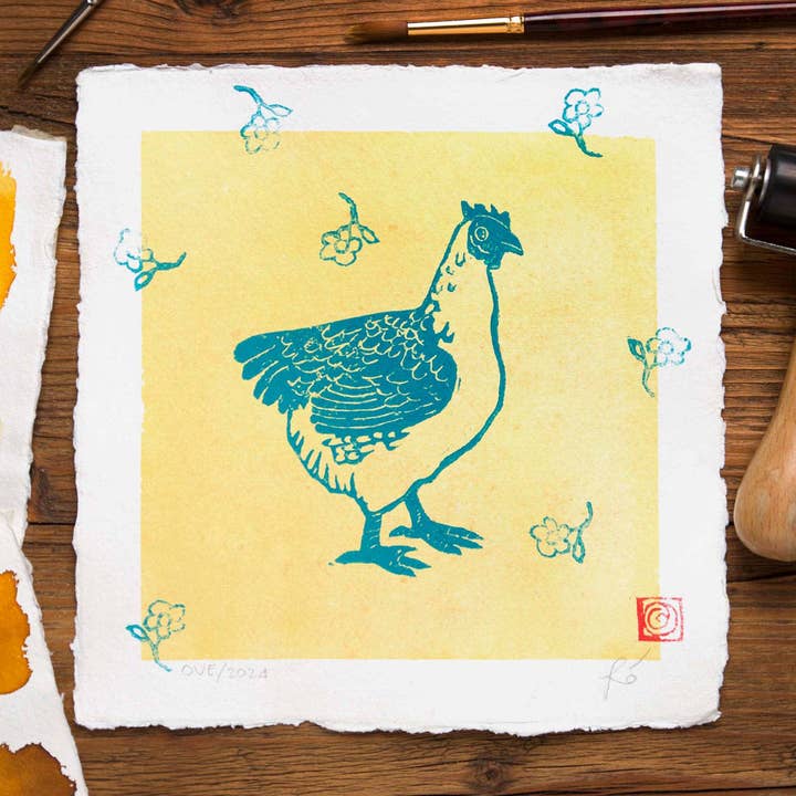 Impressão artística de parede, linoleografia Galinha por atacado de Holy Kaw Wall Art