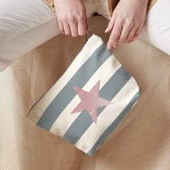 Grey Striped Nautical 100% Brushed Cotton Accessory Zip Bag for wholesale by Crafty Clara