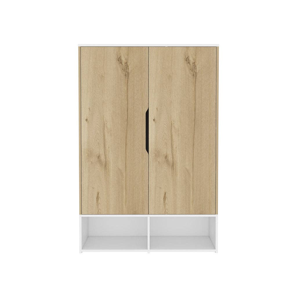 Light Oak White Rosie armoire, two open shelves, double door, hanging rod for wholesale on Faire5