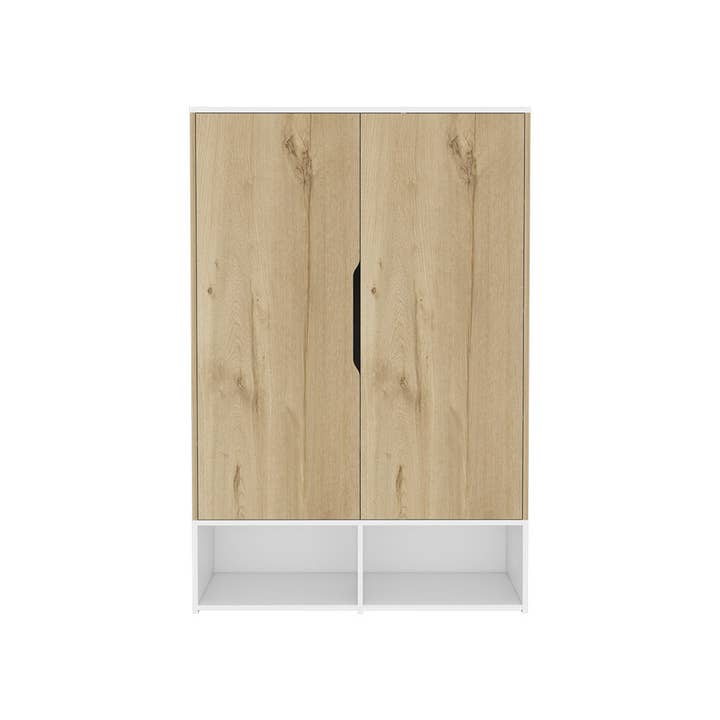 Light Oak White Rosie armoire, two open shelves, double door, hanging rod for wholesale on Faire5