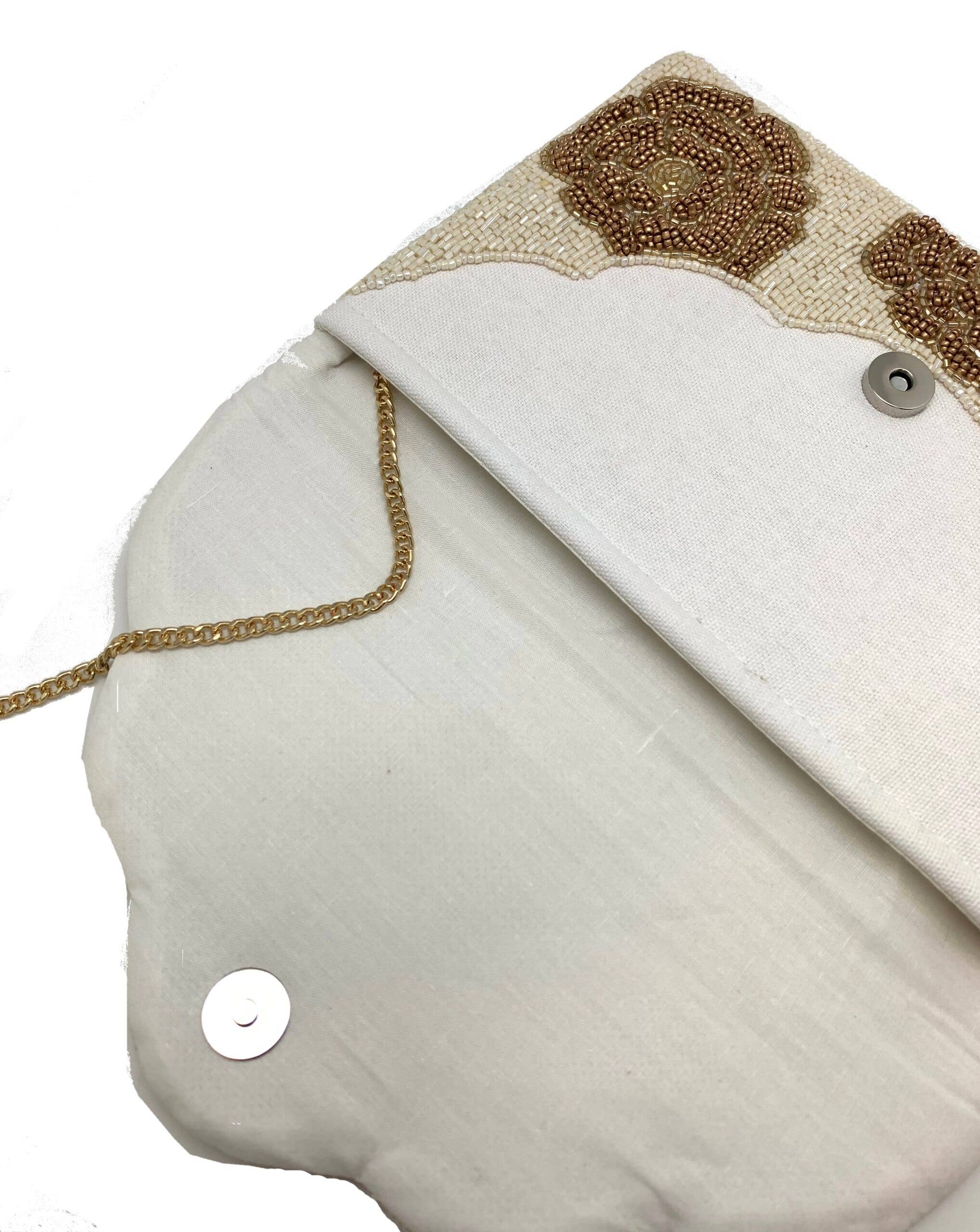 Ole - Vente Pochette – femme - Pochette à perles fait main avec motif floral vert LAC-SS-19111