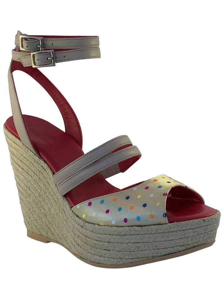 Poseidon Napa Leather Camel Camel Twill Multicolor Lunar Twill Sandal for wholesale on Faire1