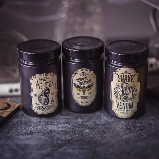 Costurero Real - Wholesale Jar/Filled Candle - Halloween Decor Potion Candle Apothecary witch Gothic Black1