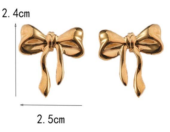 GOLD 18K STAINLESS STEEL TARNISH FREE BOW STUD EARRINGS | 40E329 for wholesale on Faire4