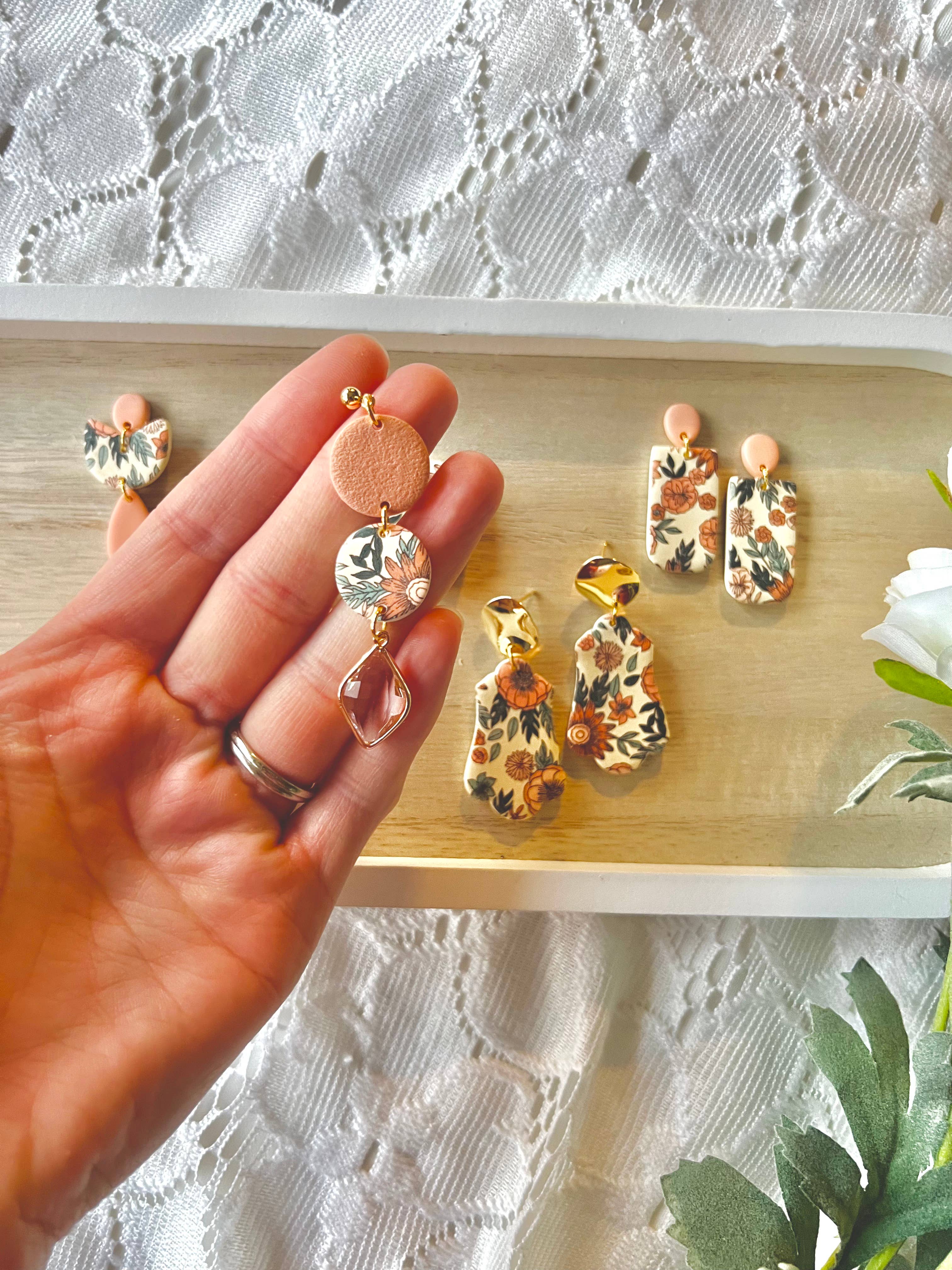 SeizeTheClayJewelry – wholesale Dangle earrings – Spring Floral Earrings, Peach Floral Earrings5