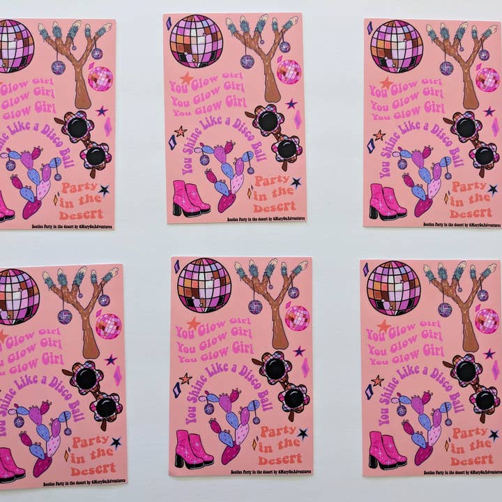 Mary Felker Art and Design - Wholesale Sticker - Disco and Desert Themed Sticker Sheet, Pink Sticker Sheet9