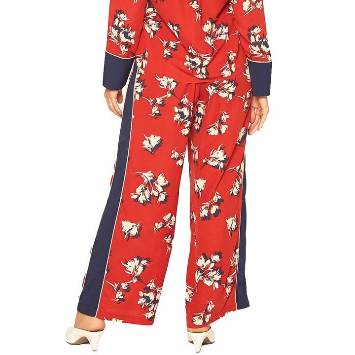 Pleione Floral Navy Contras Palazzo Pants for wholesale on Faire4
