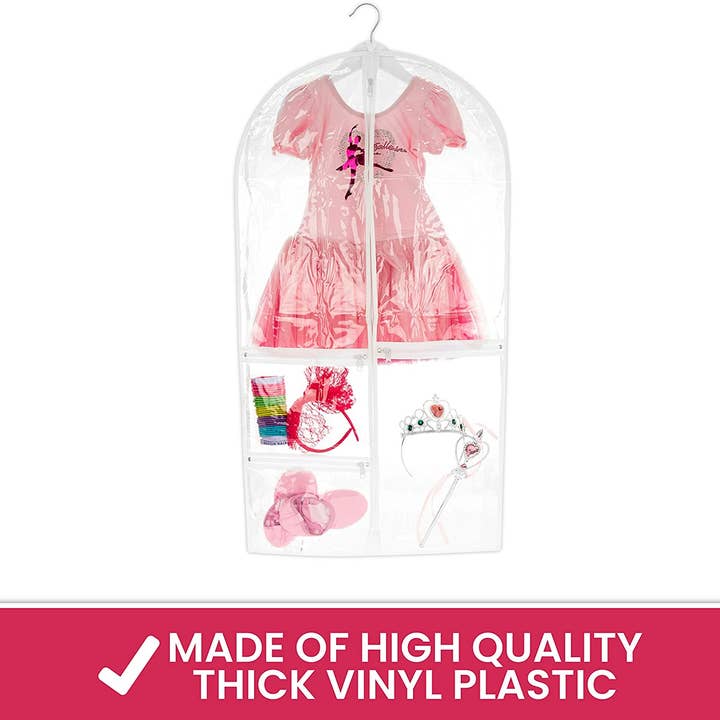 Bagsko - Wholesale Costume - Kids - Clear Dance Costume Garment Bag with Pockets for Kids with Durable Diagonal Zipper Transparent
