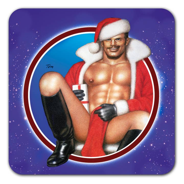 Dessous de verre de Noël « Santa Baby » Tom of Finland pour la vente par Peachy Kings / Kweer Cards