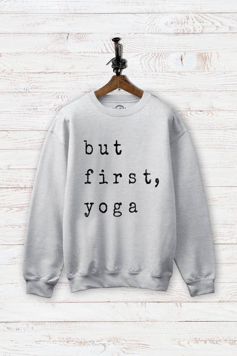 VINTAGE POINT USA - Wholesale Graphic Sweatshirt - Women's - "BUT FIRST YOGA" GRAPHIC COZY FLEECE SWEATSHIRT1