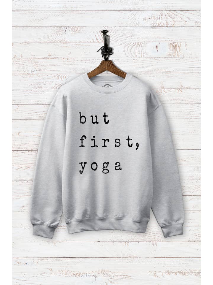VINTAGE POINT USA - Wholesale Graphic Sweatshirt - Women's - "BUT FIRST YOGA" GRAPHIC COZY FLEECE SWEATSHIRT1