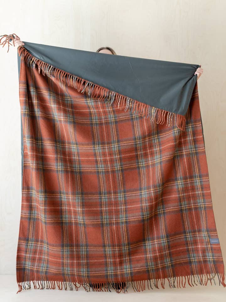 Recycled Wool Picnic Blanket in Stewart Royal Antique Tartan for wholesale by TBCo