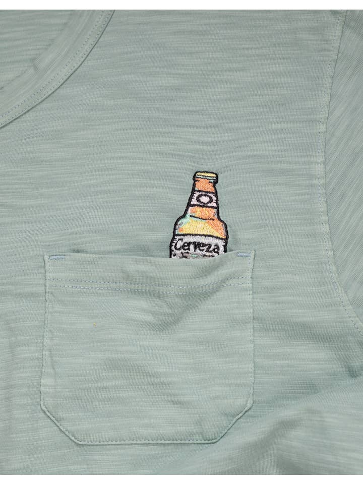 Baja Llama - Wholesale T-shirt – men's - CERVEZA FOR MY FACE-A - SLUB PIMA POCKET TEE1