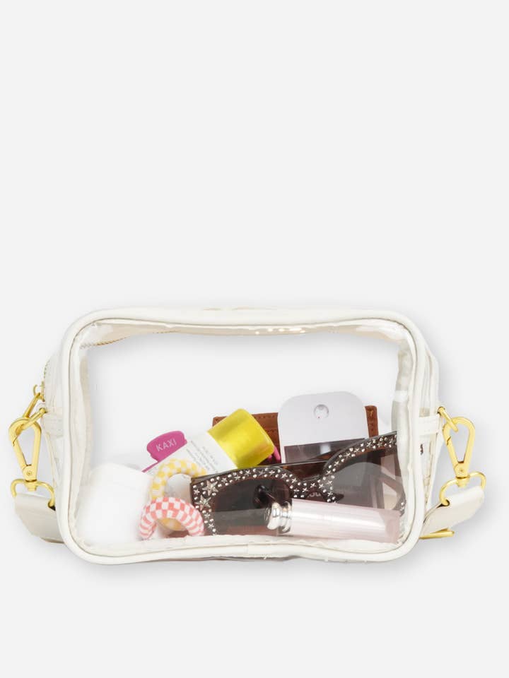 Den gennemsigtige crossbody-taske - Aftørres ren vandafvisende vinyl for engroshandel hos Fawn Design