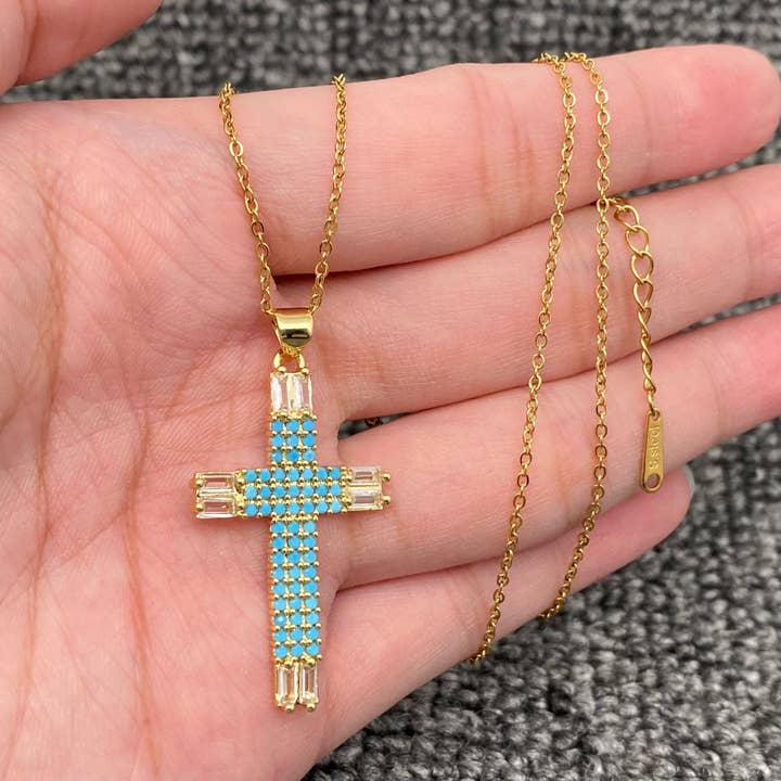 Mio Queena - Wholesale Pendant/Charm Necklace - Multi Style Rhinestone & CZ Cross Charm Golden Necklace