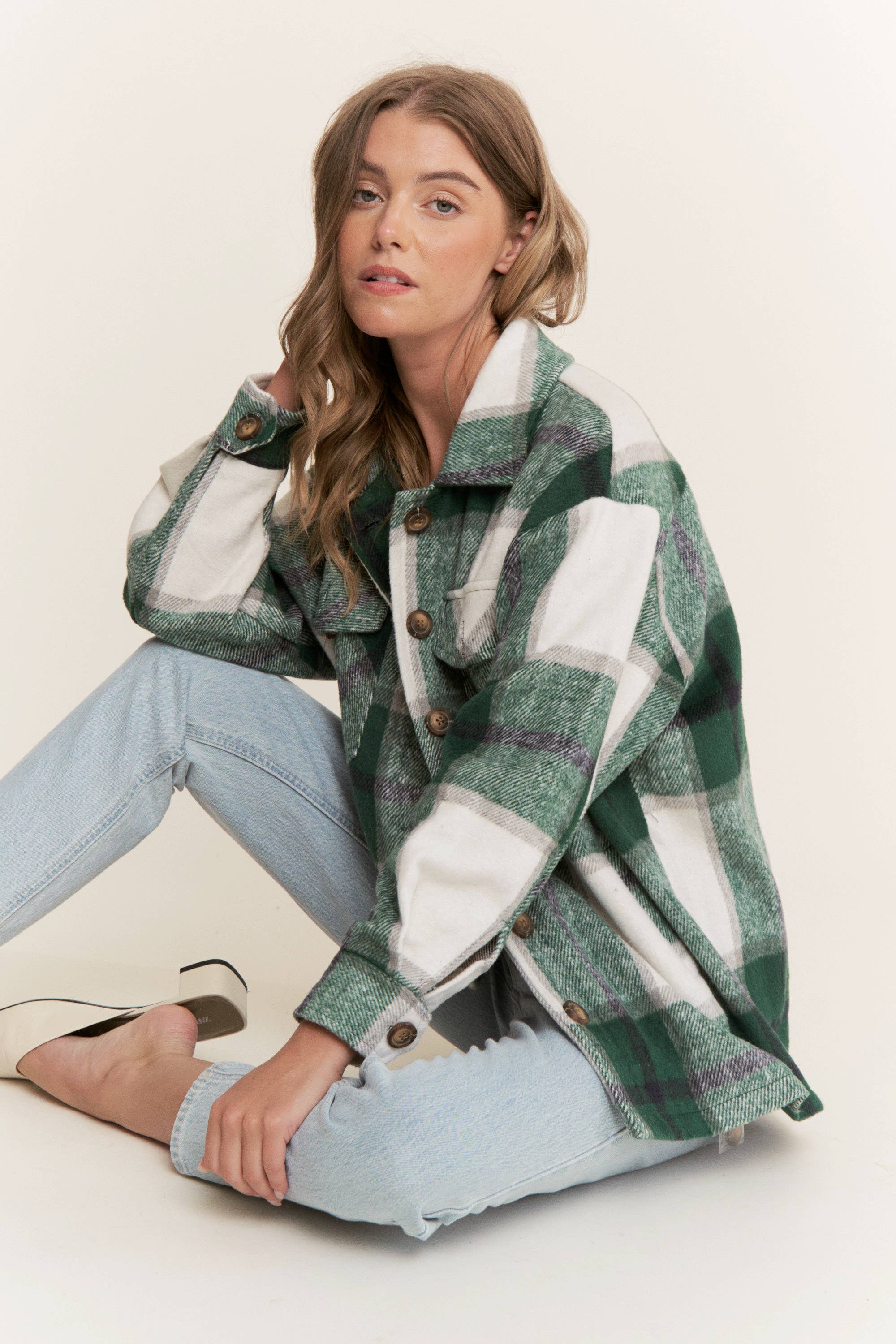 Sweet Generis - Wholesale Shirt Jacket/Shacket - Women's - FUZZY PLAID BUTTON DOWN FLANNEL SHIRT JACKET38