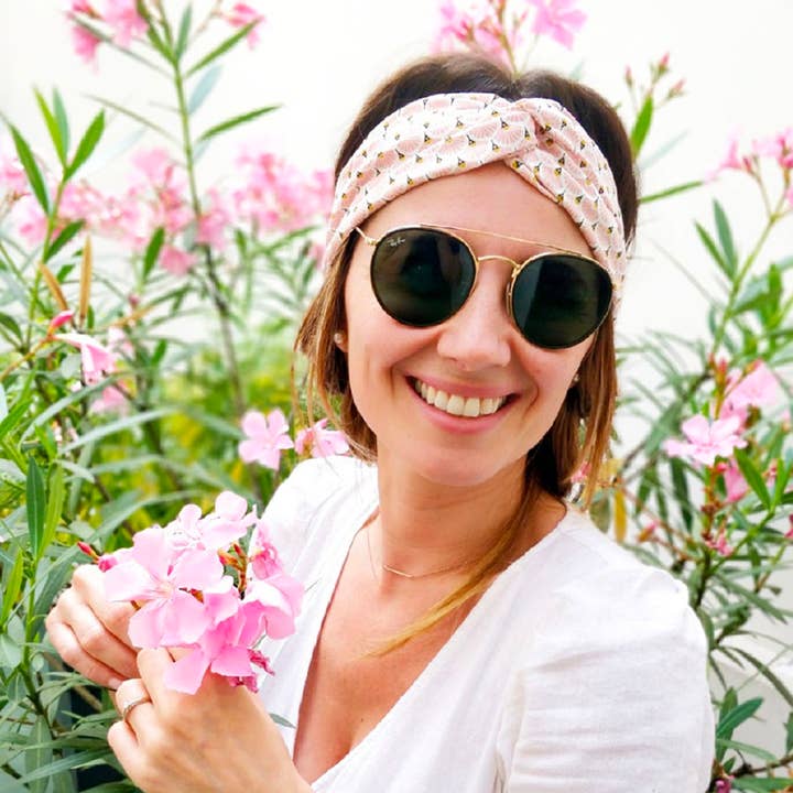 Cinta para el cabello CLEMENCE / algodón estampado étnico rosa pálido para venta al por mayor de Laure Derrey