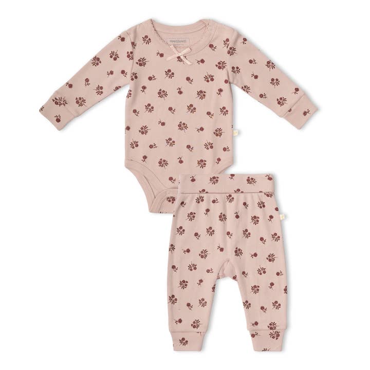 Organic Bodysuit & Foldover Pants Set - Rosebud for wholesale by Makemake Organics