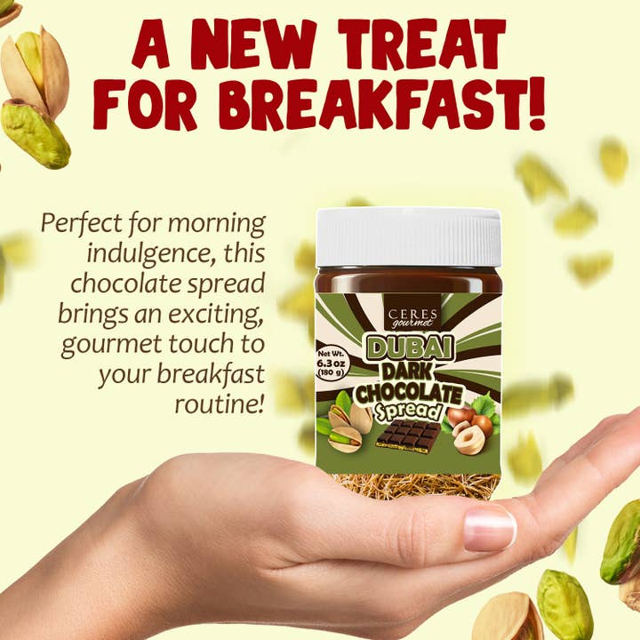 Ceres Gourmet - Wholesale Nut butter - Dark Dubai Chocolate Spread - Fun for All Ages - 6.35/9.7oz6