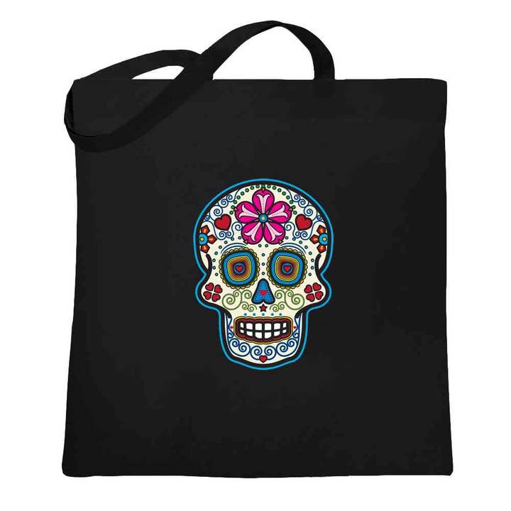 Pop Threads - Vente Tote bag – femme - Sac fourre-tout rétro Sugar Skull Dia de los Muertos Horror1