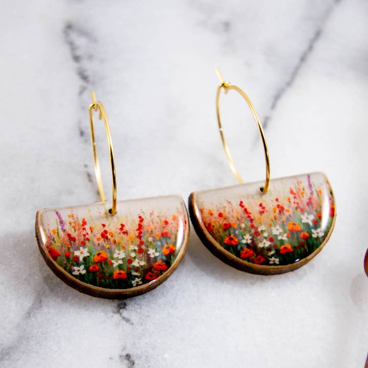 Wildflower Field Drop Hoop Earrings for wholesale by No Man's Land