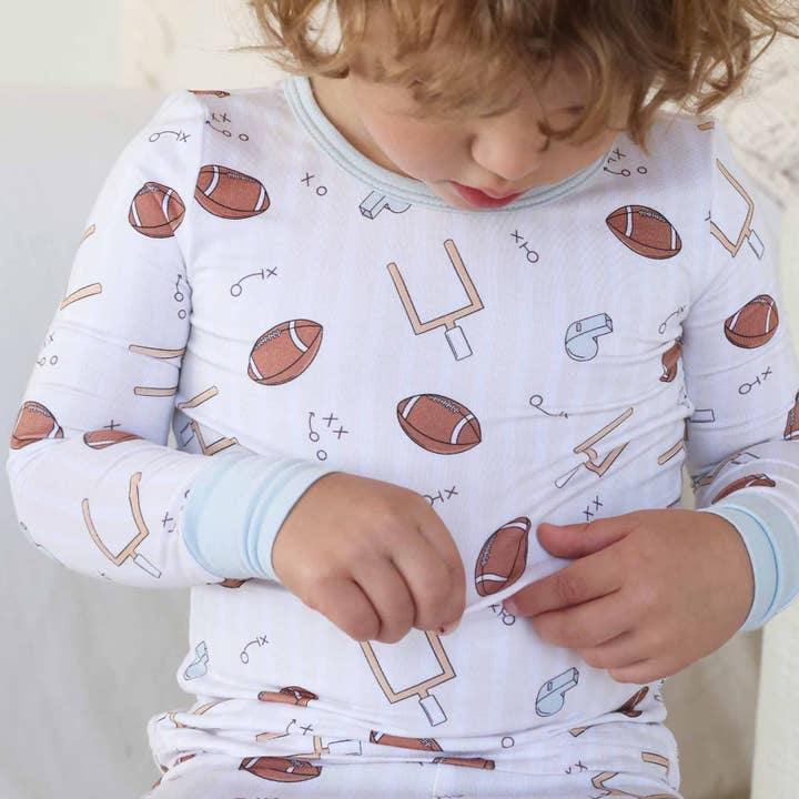 Tiny Touchdowns Two Piece Pajama Set | Neutral for wholesale by Caden Lane