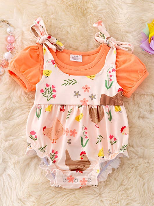 Hen printed baby bodysuit ,bubble sleeve shirt. OFG50283 NAY for wholesale by Kids Charm Online