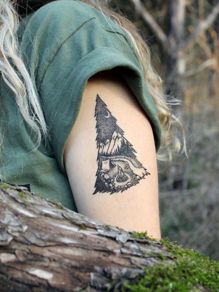 Mountain Camping Temporary Tattoo for wholesale by NatureTats