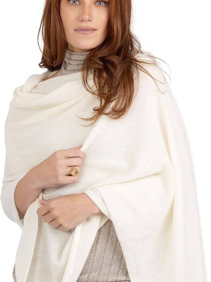 Velanio White 100% Cashmere Knitted Wrap Shawl for wholesale by Velanio Cashmere