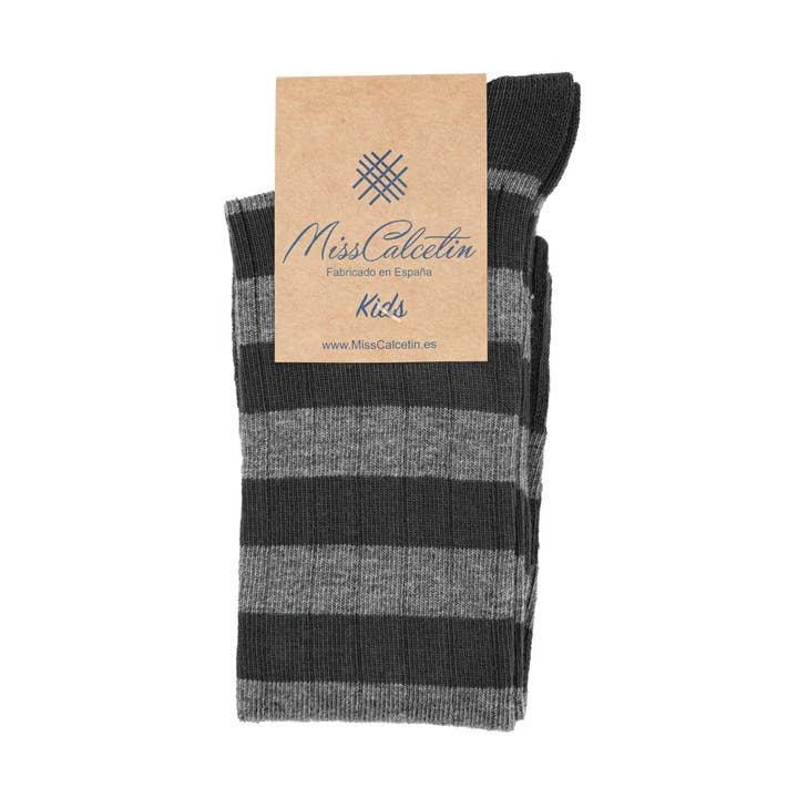 MissCalcetin Kids, orlo alto, strisce grigio antracite per la vendita all'ingrosso da parte di MissCalcetin