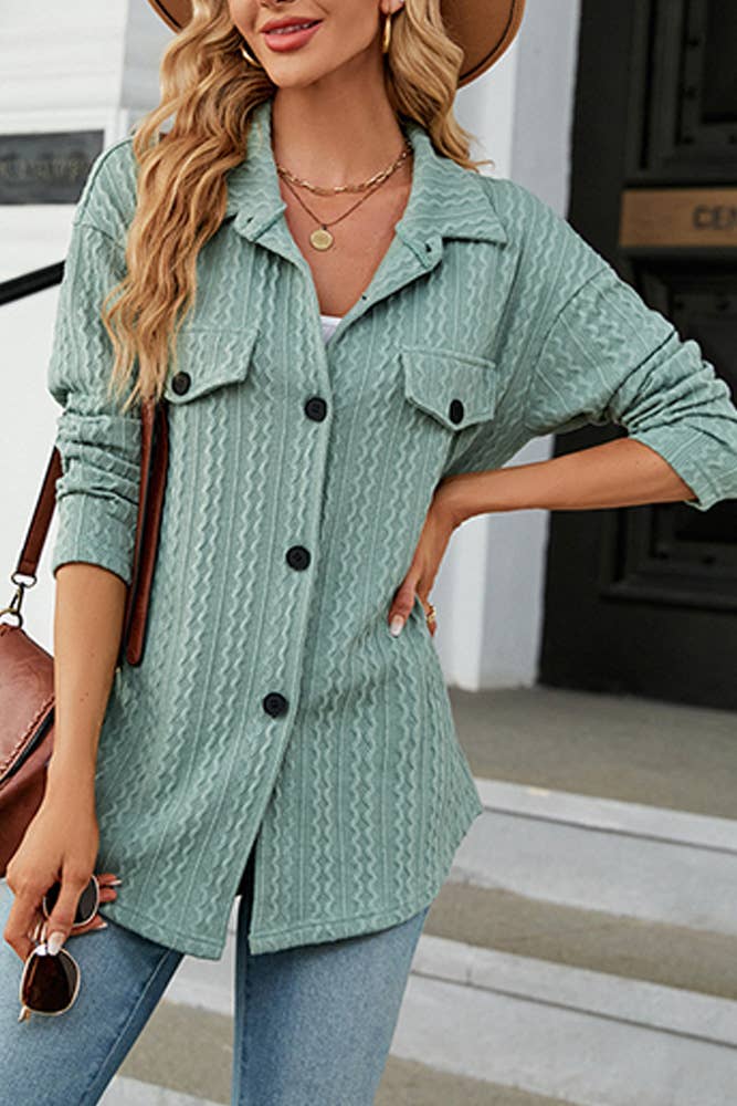 Comely Fashion - Vente Veste-chemise – femme - CF-WZD031 Manteau en jacquard boutonné uni4