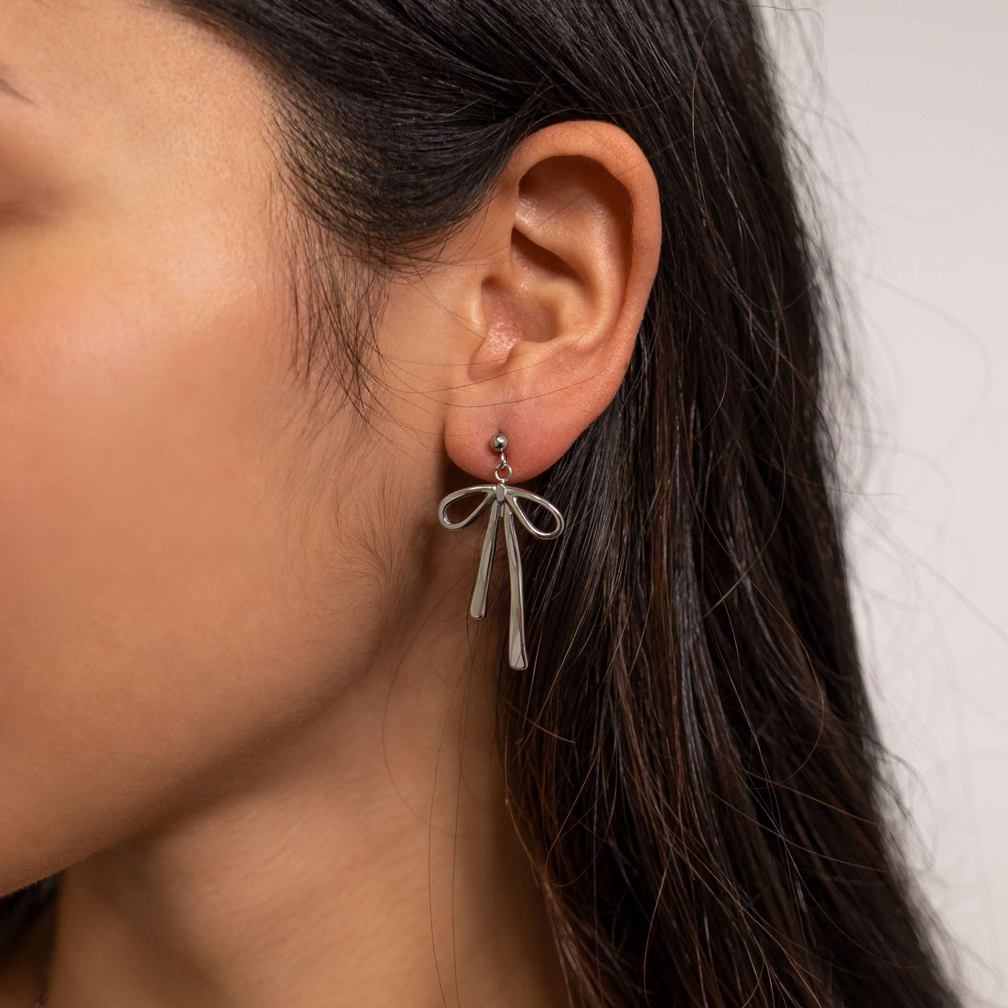 WJW - Wholesale Dangle Earrings - 18K Gold PVD Stainless Steel Ribbon Bow Earrings5