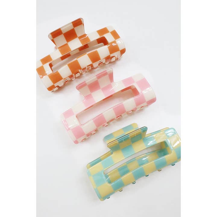 MIX COLOR Checker Pattern Rectangle Medium Size Hair Claw for wholesale on Faire