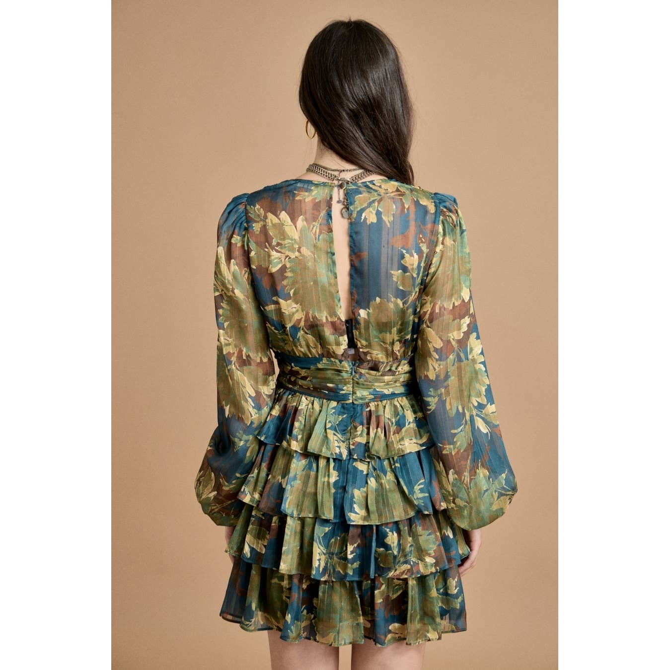 GREEN COMBO Deep V Neck Ruffled Mini Dress for wholesale on Faire6