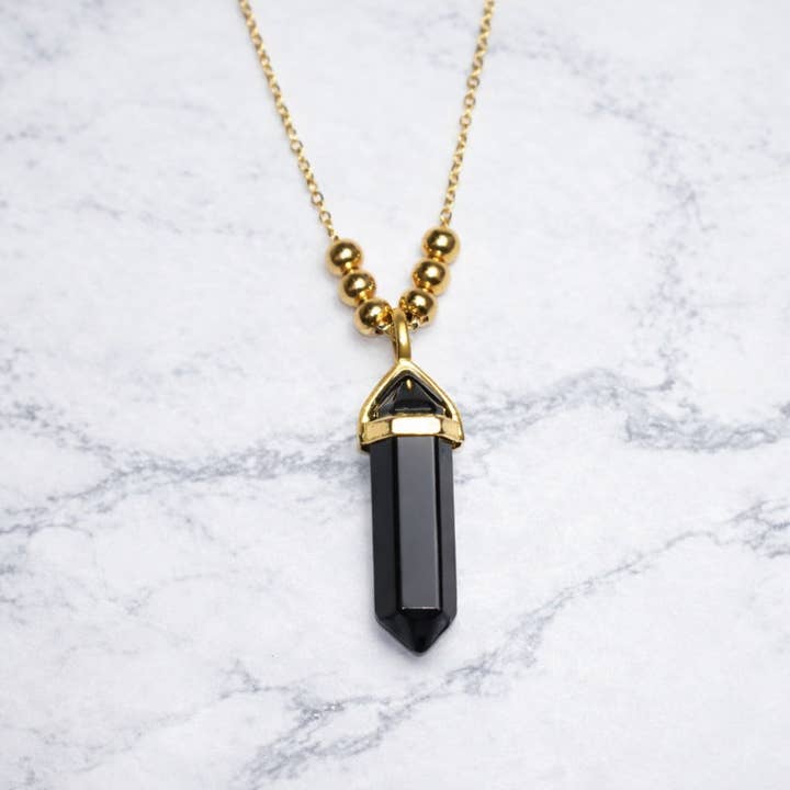 Black Onyx Necklace – Stainless Steel for wholesale by JorieJewelry