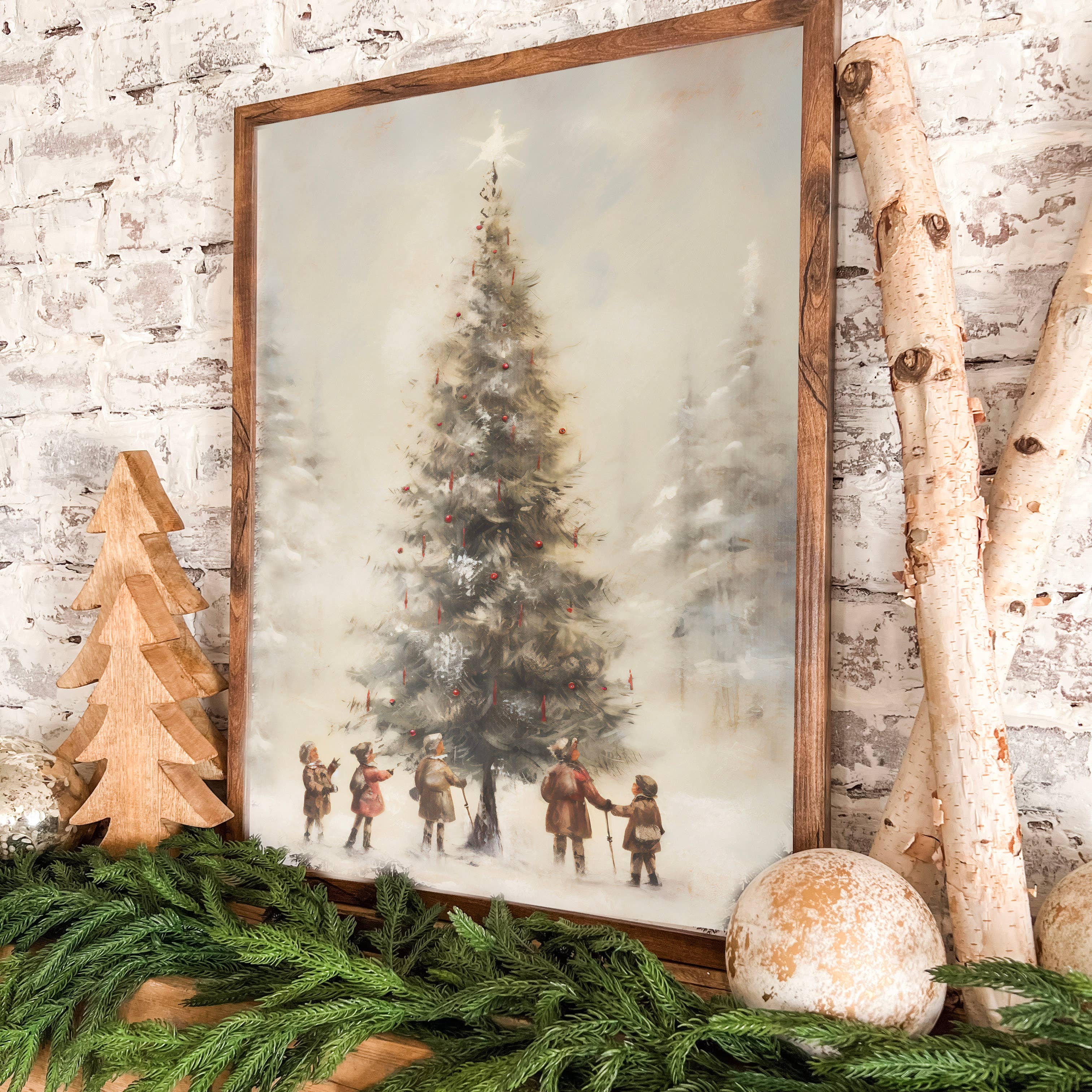 WillowBee Signs & Designs - Vente Pancarte - Impression vintage d’un sapin de Noël avec enfants1