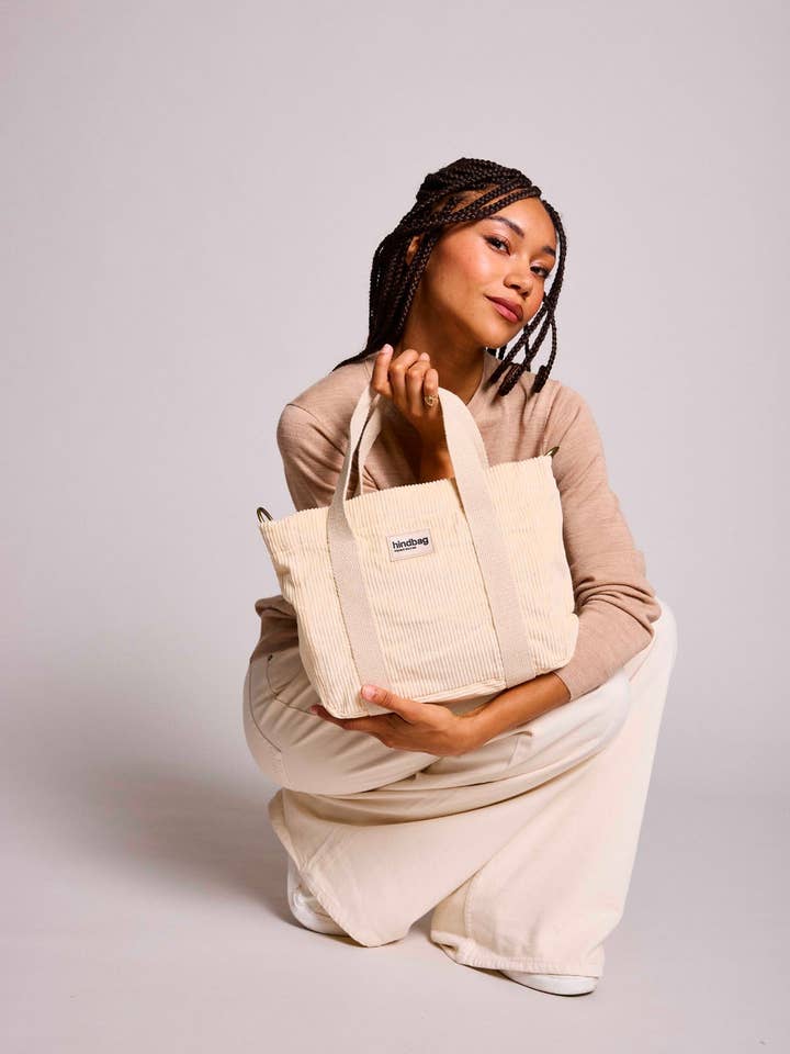 Louise Beige Corduroy mini tote for wholesale by Hindbag