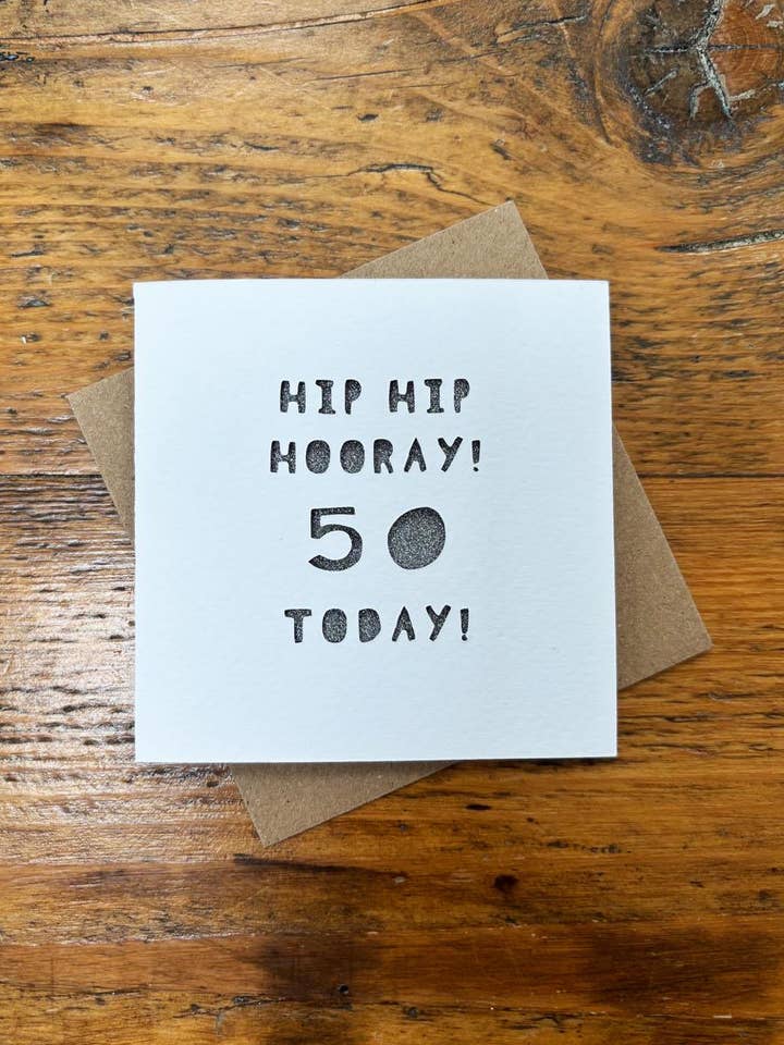 Milestone 50th Birthday 'Hip Hip Hooray' Paper Cut Card for wholesale by Laura M Designs