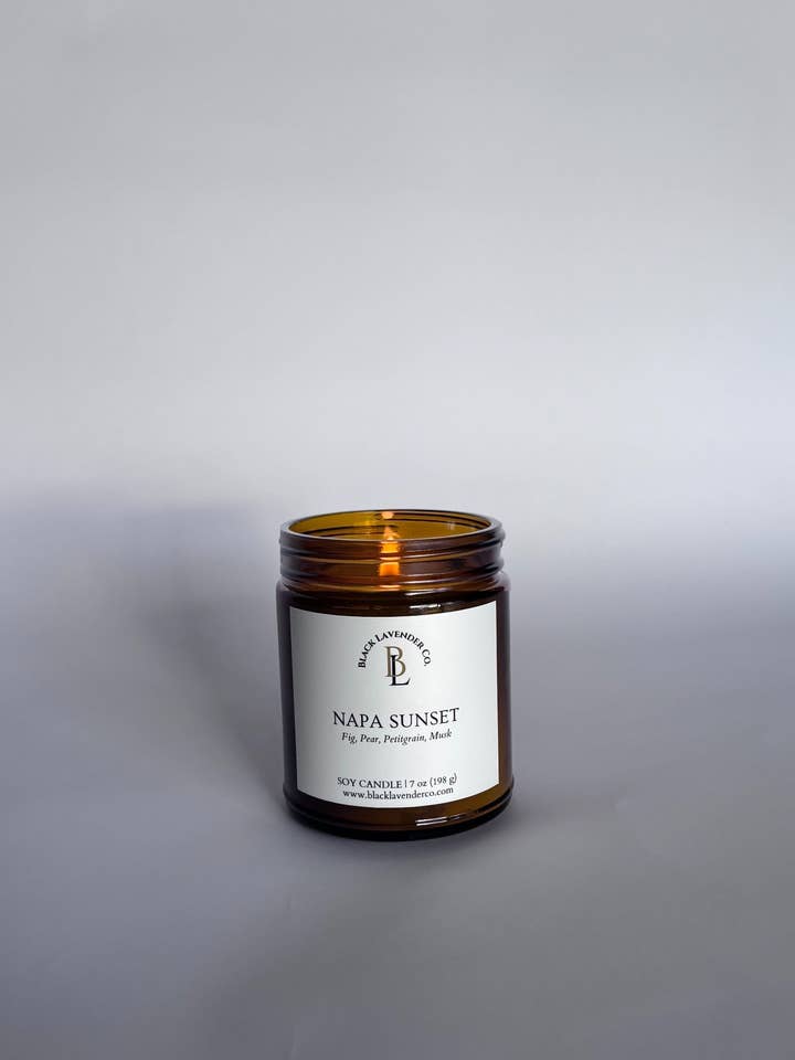 Napa Sunset Candle - 7 oz. Amber Glass voor wholesale door Black Lavender Co.